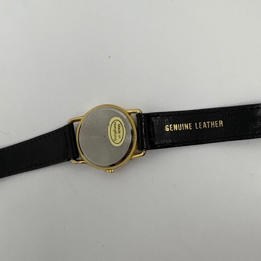 1980s Tali Beverly Hills Watch Rhinestone Accent Gold Tone Black‎ Face Quartz